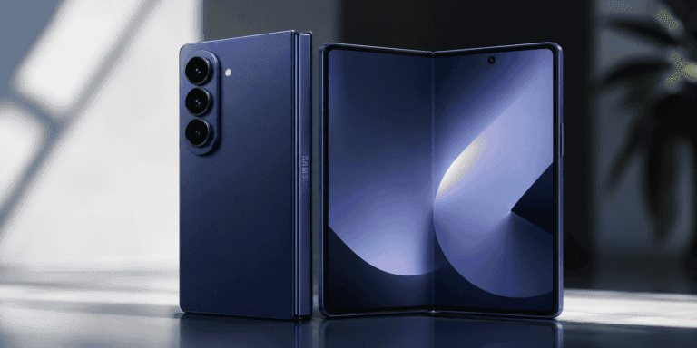 Samsung Galaxy Z Fold8 shown in folded and unfolded positions, highlighting its premium foldable design, ultra-thin profile, triple-camera system, and large immersive display.