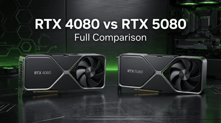 NVIDIA GeForce RTX 4080 and RTX 5080 graphics cards shown side by side for a full comparison of gaming performance, specifications, ray tracing, DLSS, and AI features.