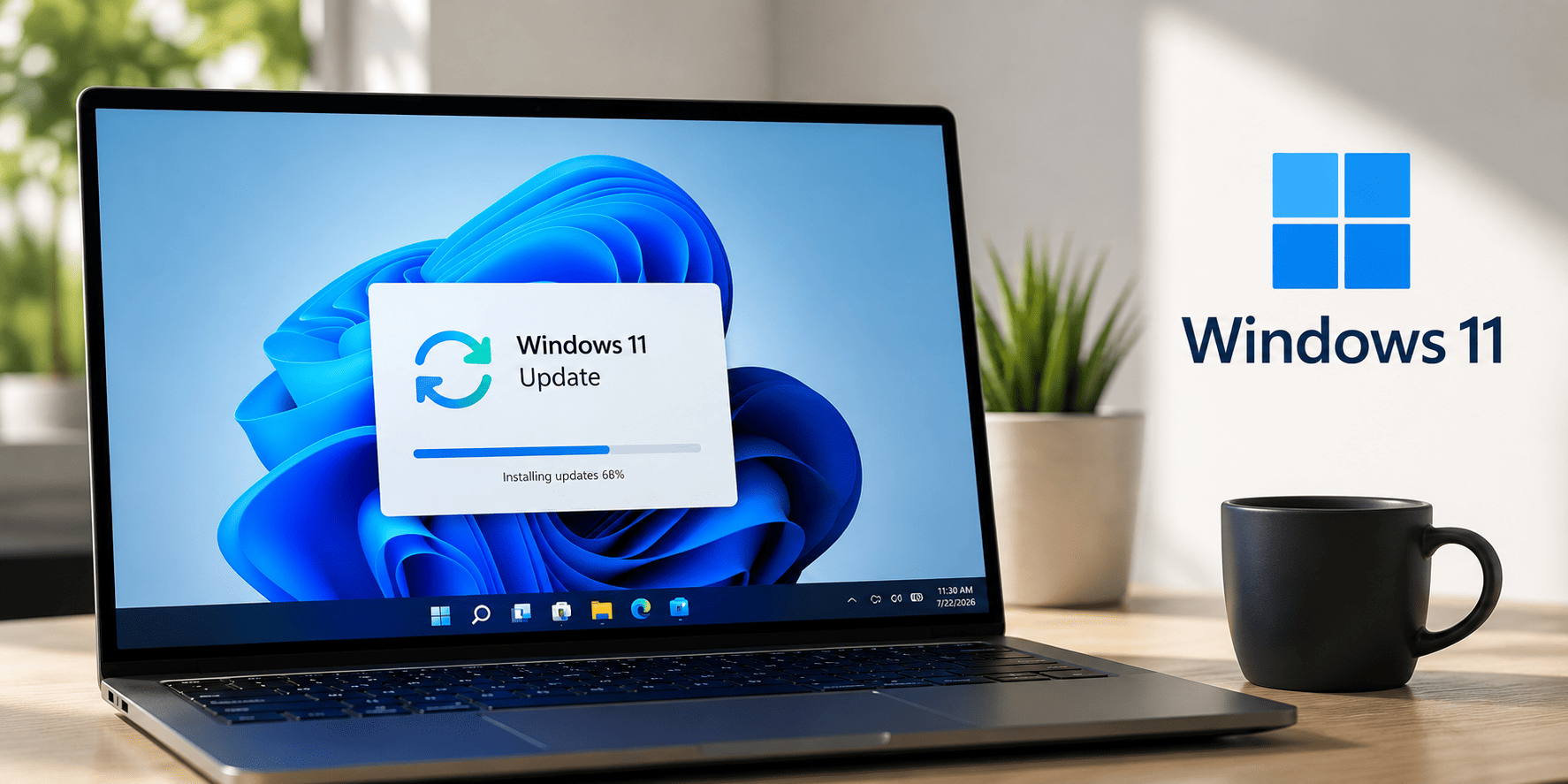 Editorial image showing Microsoft Windows 11 Patch Tuesday update representing the July 2026 security release that fixes 622 vulnerabilities, including two actively exploited zero-day flaws.