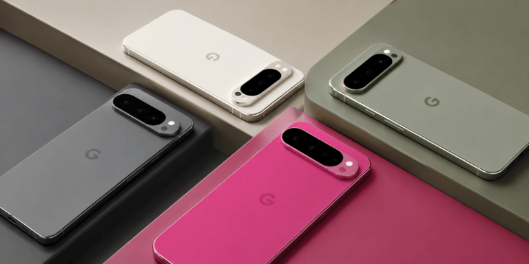 Rear view of the leaked Google Pixel 11 Pro smartphone in the rumored Olive color, featuring its horizontal oval-shaped camera bar and the new Pixel Glow LED notification indicator.