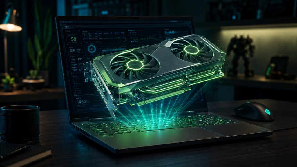 A visual chart comparing the 4GB, 6GB, and 8GB GDDR7 VRAM capacities of the RTX 3050, 4050, and 5050 laptops