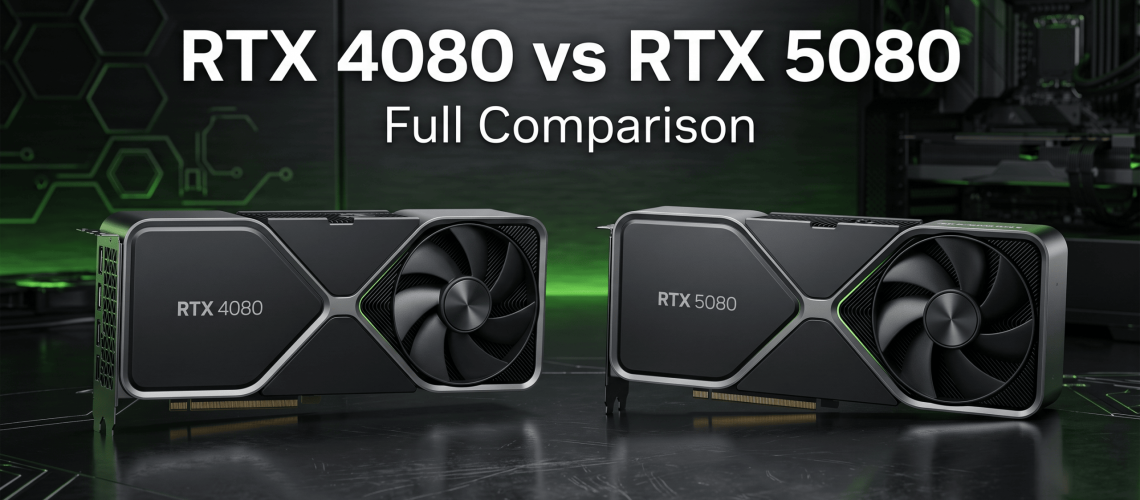 NVIDIA GeForce RTX 4080 and RTX 5080 graphics cards shown side by side for a full comparison of gaming performance, specifications, ray tracing, DLSS, and AI features.